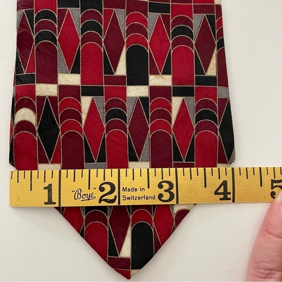Don Loper Vintage Geometric 100% Italian Silk Tie Red Retro Designer Hollywood - Picture 7 of 8